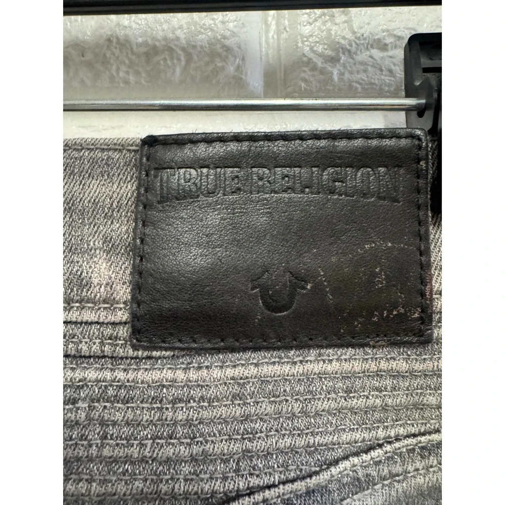 True Religion Geno Relaxed Slim Moto Jeans Gray Ribbed Biker Denim Pants